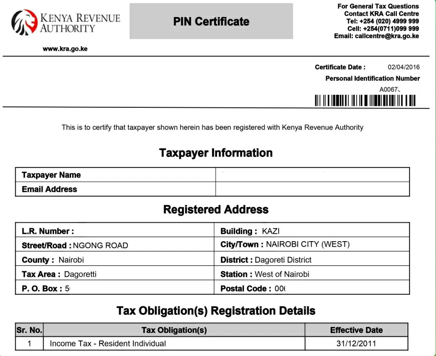 KRA PIN Registration